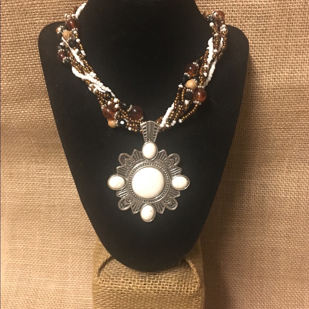 Beaded Necklace, Pendant and Earrings